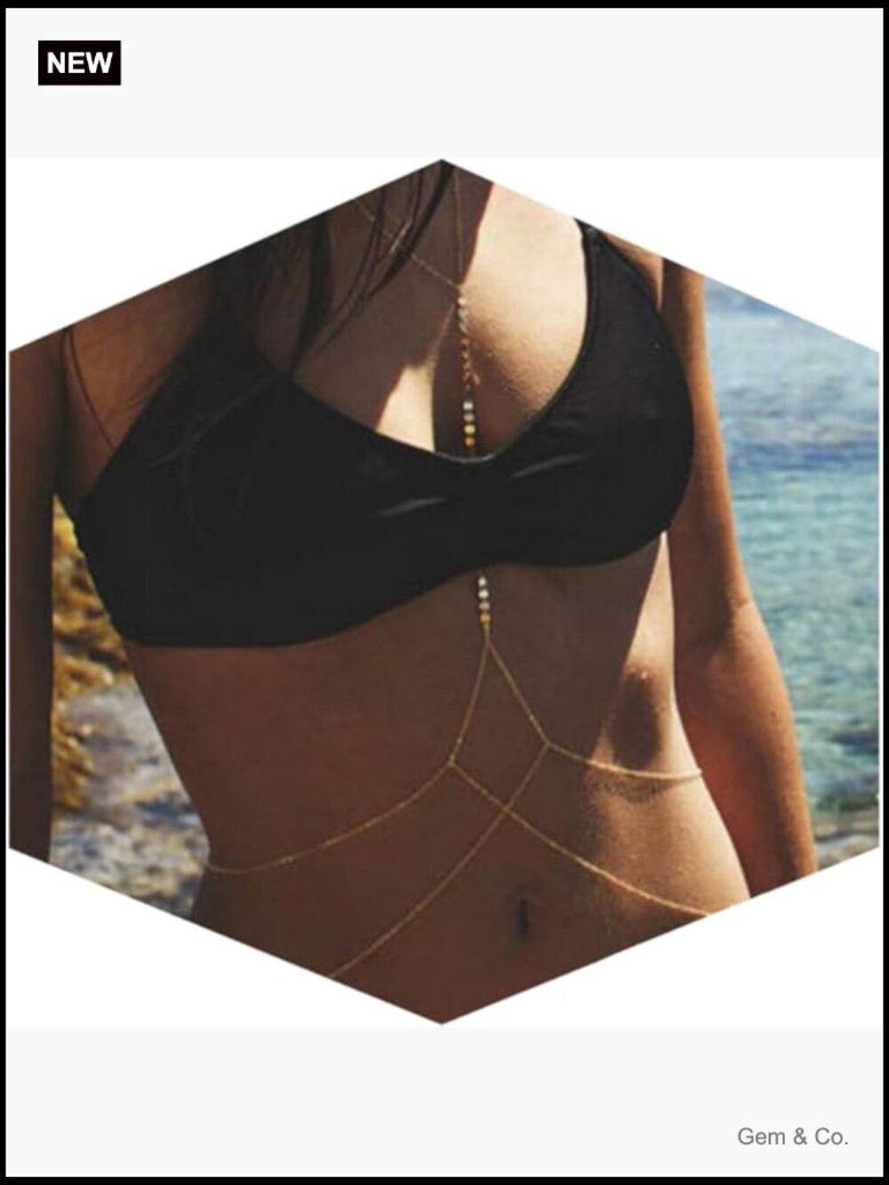 Layered Rhinestone Crossover Body Chain, 14K Gold Plated, Adjustable Waist &